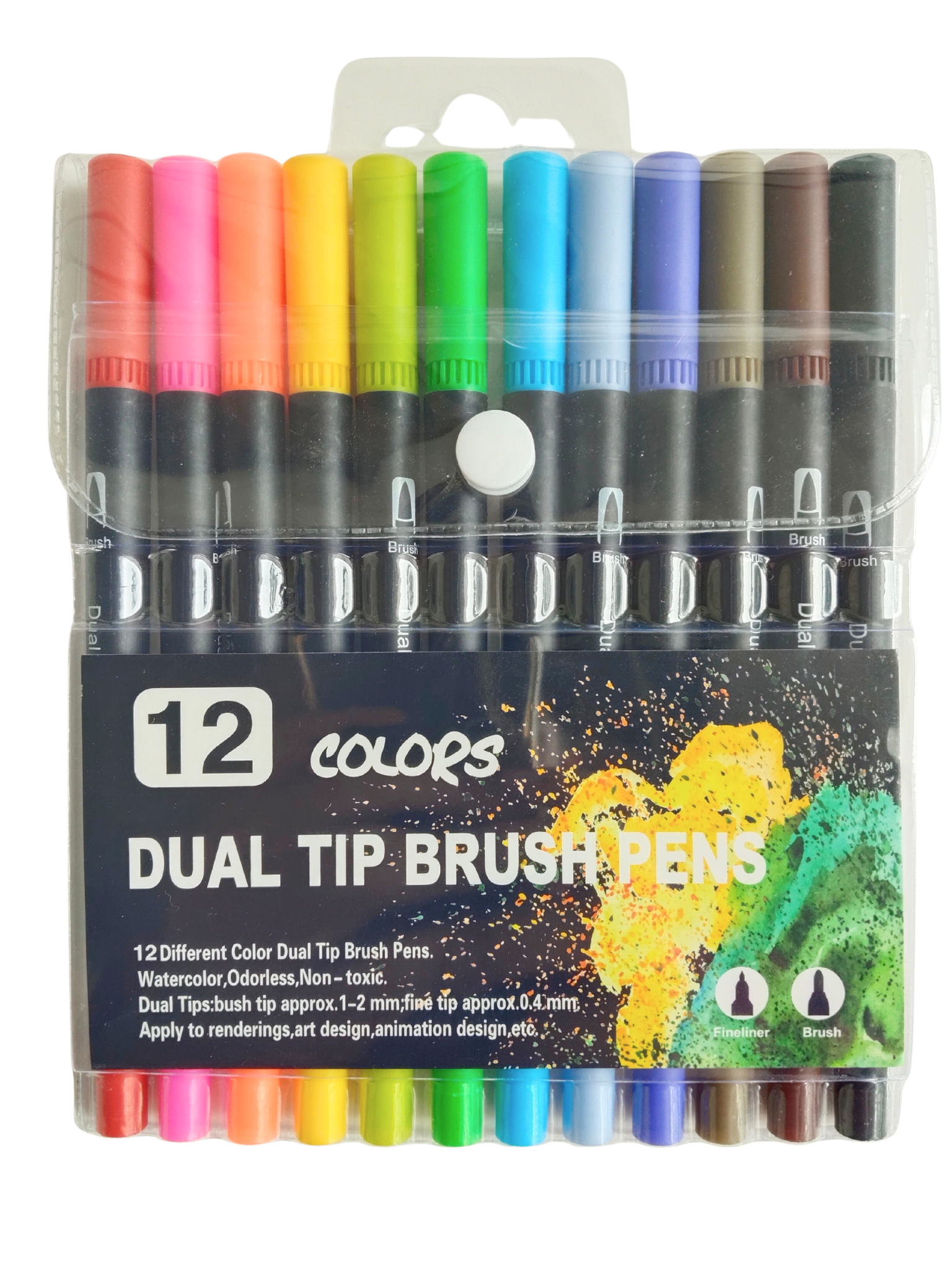 Dual Tip Brush Pens- 12 COLOURS